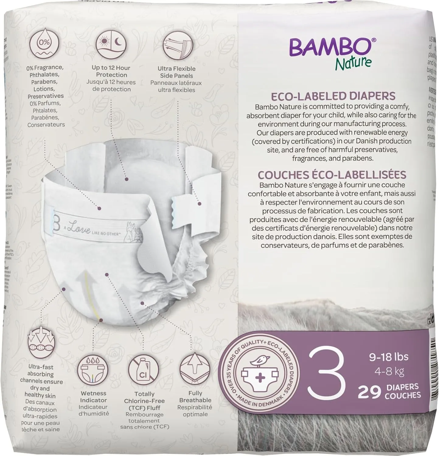 Bambo Nature Hypoallergenic Baby Diapers, Eco-Labelled Sustainable Diapers, Enhanced Leakage Protection, Totally Chlorine-free, Skin Friendly, and Super Absorbent - Size 3 (174 Count)