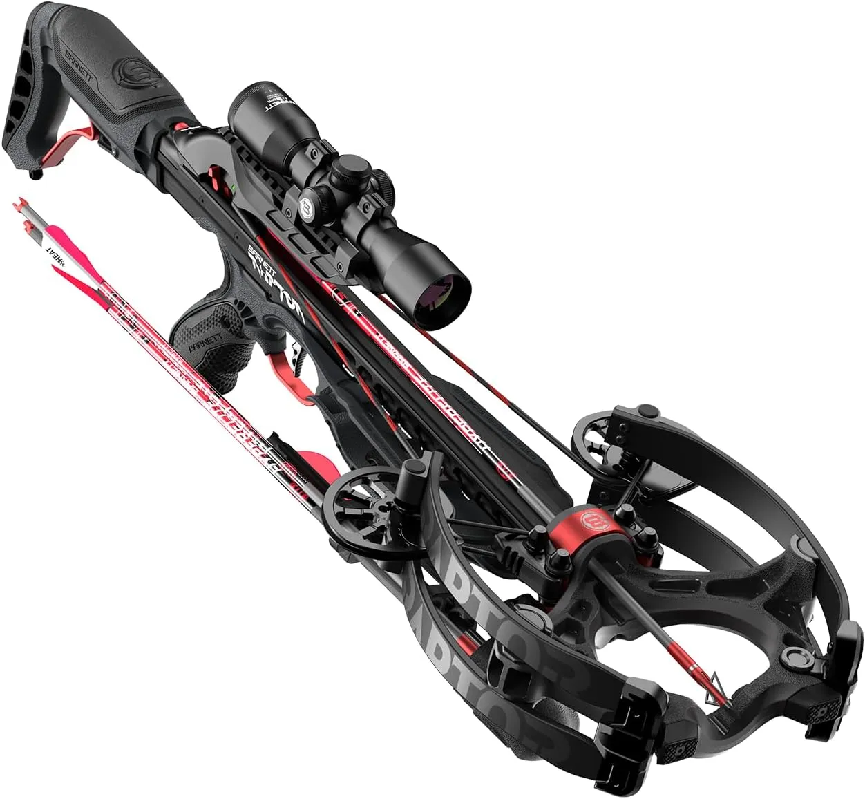 Barnett Hyper Raptor Crossbow, High-Speed Compact Crossbow Package with 4x36 Multi-Reticle Scope, Three HyperFlite Arrows, Without Crank Device