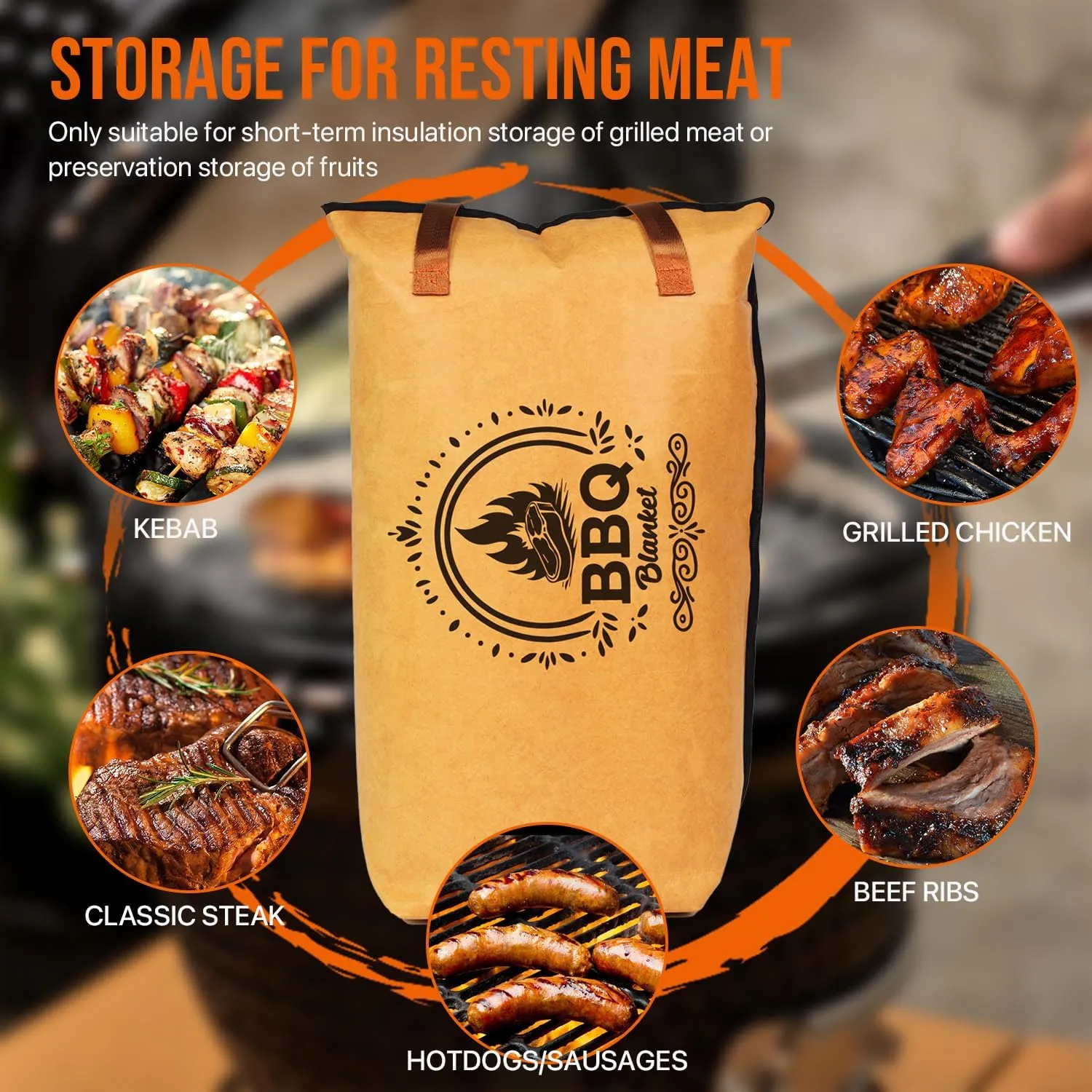 BBQ Blanket for Resting Meat, Barbecue Reusable Smoker Meat Insulated Bag for Smoking Brisket, Meat Resting Bag Smoker Accessories for Portable Outdoor Barbecue (21-inch)