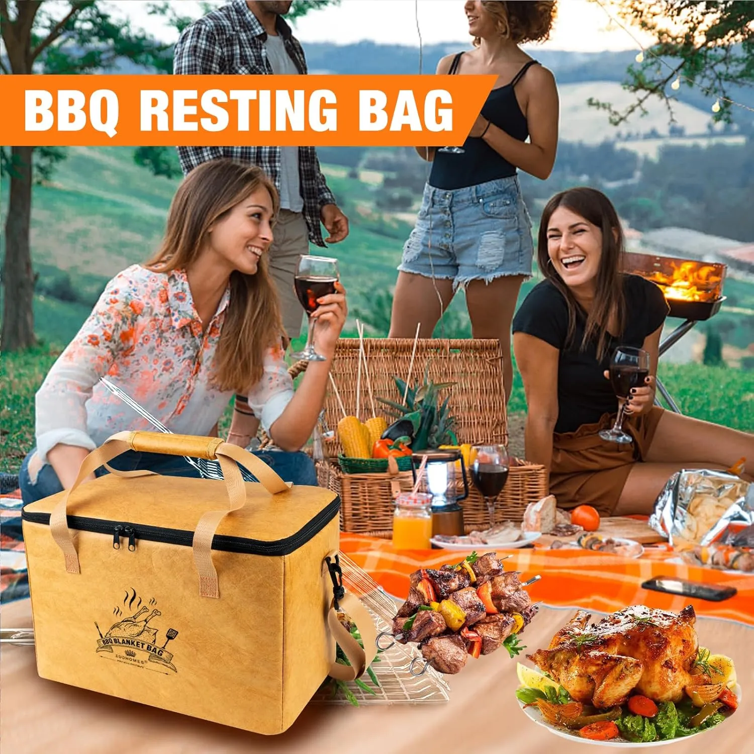 BBQ Blanket for Resting Meat, Reusable Insulated Brisket Resting Blanket, Large Capacity BBQ Meat Blanket Bag with Adjustable Shoulder Strap, Smoker Meat Insulated Resting Bag for BBQ Meat