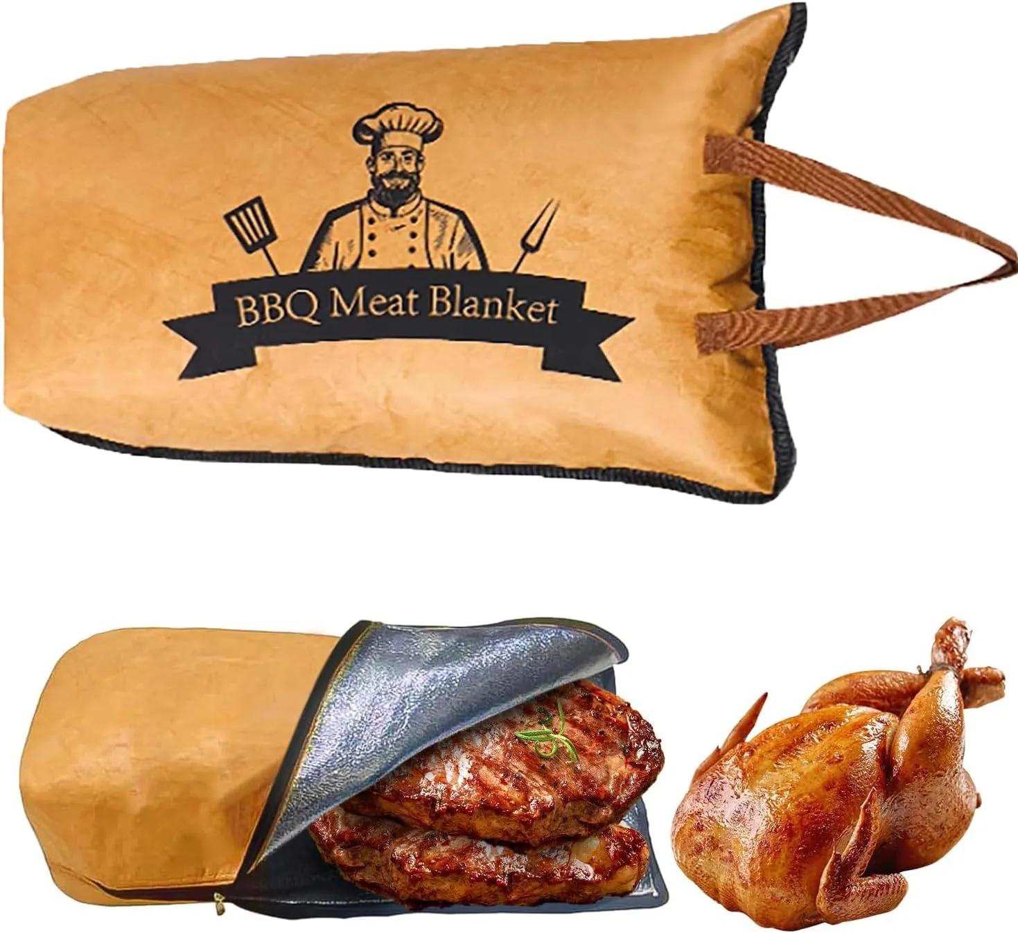 Bbq Blanket for Resting Meat Reusable Insulated Meat Resting Bag Bbq Blanket with Zipper Tote Suitable for Outdoor Barbecue Potluck Storage Meat Bag (21IN)