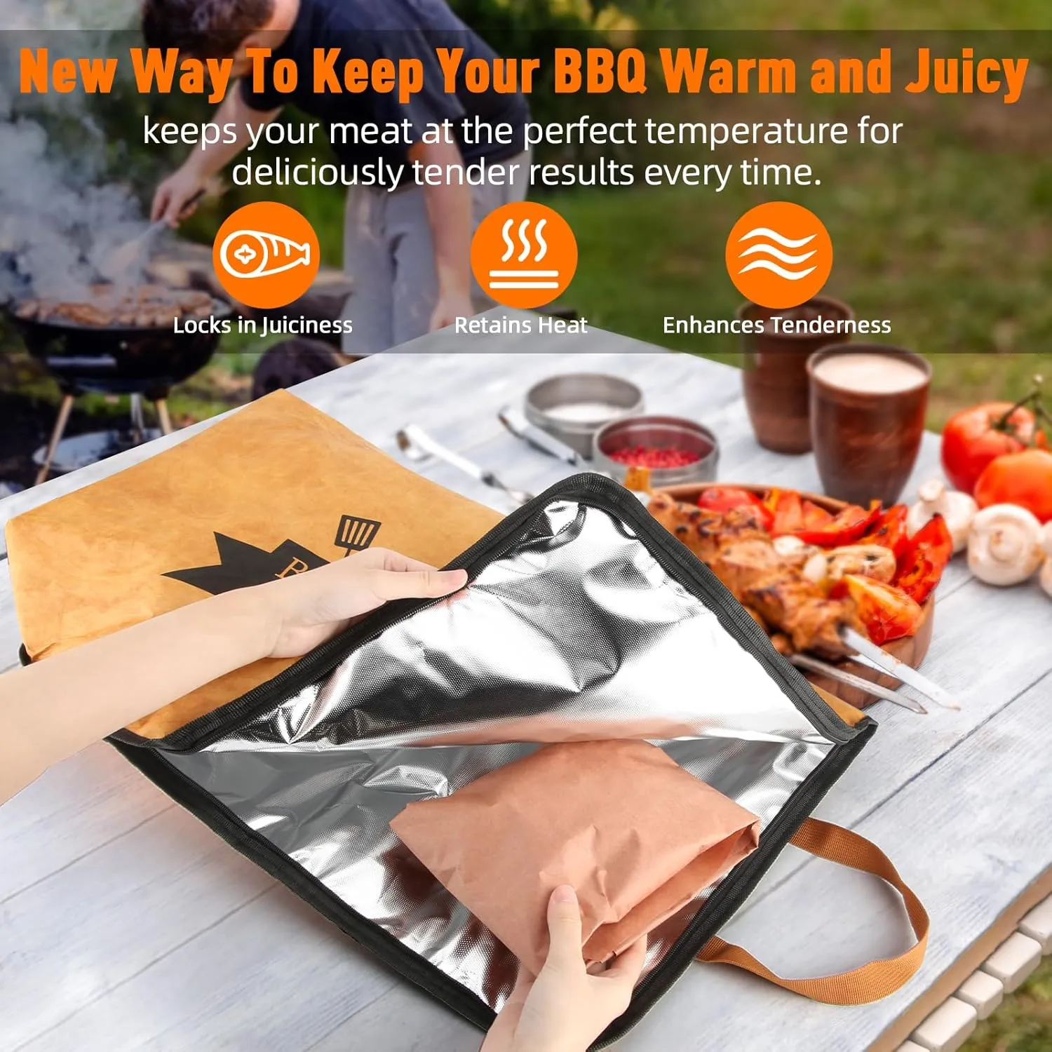 BBQ Blanket for Resting Meat,Smoker Meat Resting Blanket, Reusable Smoker Grilling Meat Insulated Resting Bag with Wide Mouth for Large Brisket/Pork Shoulders/Turkeys,Gifts for Men (BBQ Blanket 21in)