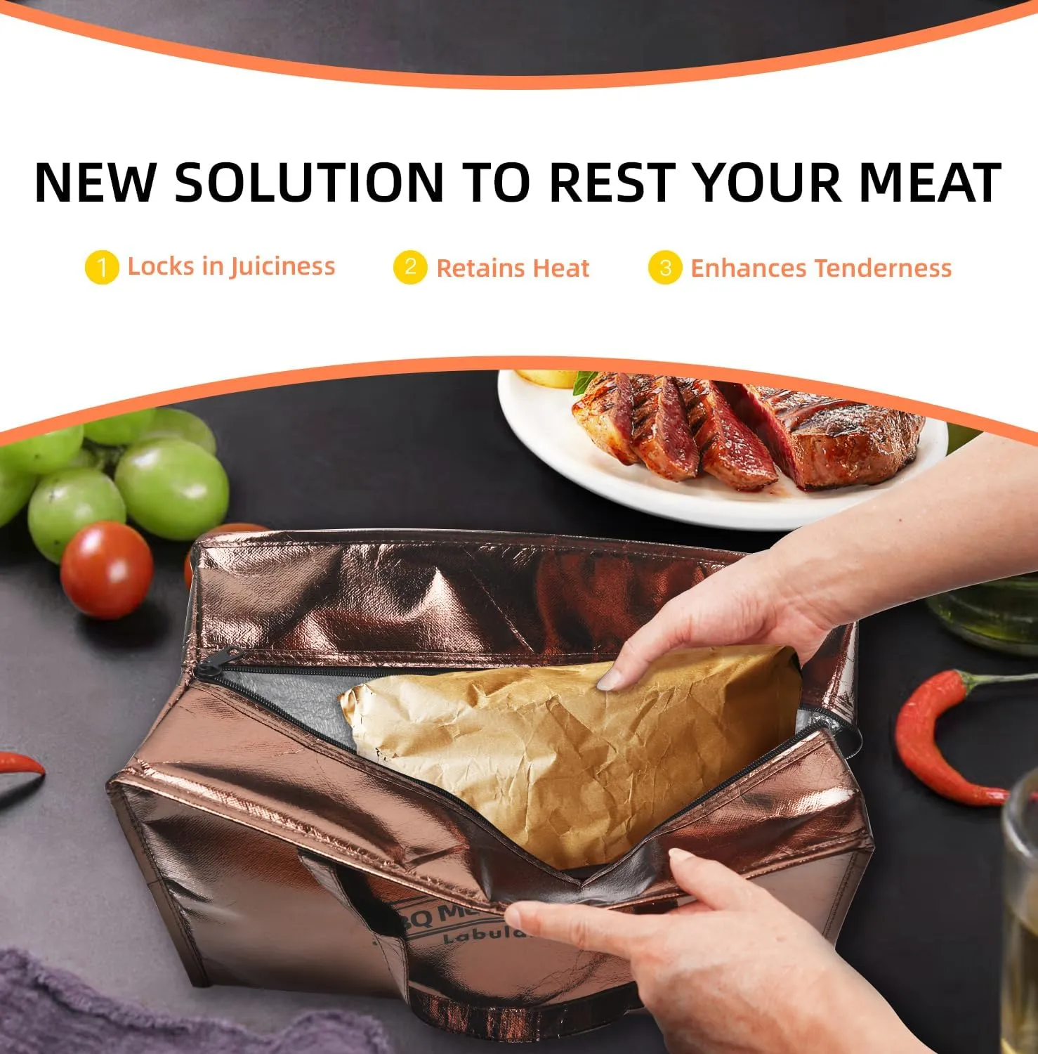 BBQ Meat Resting Blanket, BBQ Brisket Blanket For Smoking, Large Reusable Smoker Grilling Insulated Meat Resting Bag, Expanded Capacity Dual Zippers,Best Grilling Gifts For Men