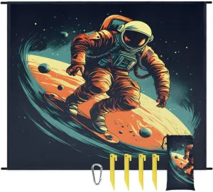 Beach Blanket, Astronaut Universe Sandproof Beach Mat, Waterproof Quick Drying Sand Free Mat with 4 x Ground Spikes for Outdoor Travel Camping Hiking, Space 68 x 59 in