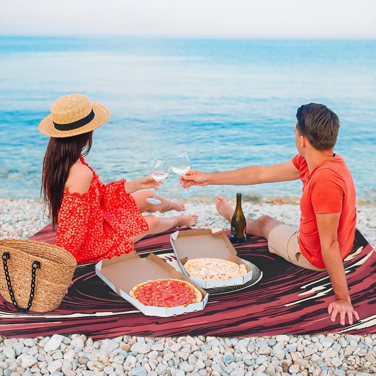 Beach Blanket, Baseball Sandproof Beach Mat, Waterproof Quick Drying Sand Free Mat with 4 x Ground Spikes for Outdoor Travel Camping Hiking, Softball 68 x 59 in