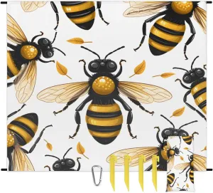 Beach Blanket, Honey Bee Sandproof Beach Mat, Waterproof Quick Drying Sand Free Mat with 4 x Ground Spikes for Outdoor Travel Camping Hiking, Bee 68 x 59 in