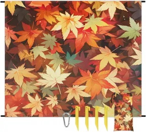 Beach Blanket, Maple Leaves Sandproof Beach Mat, Waterproof Quick Drying Sand Free Mat with 4 x Ground Spikes for Outdoor Travel Camping Hiking, Fall Maple Leaves 68 x 59 in