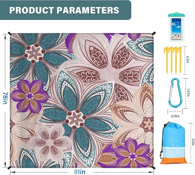Beach Blanket Oversized Extra Large 78" X 81",Waterproof Sandproof Beach Blanket 1-7 Adults Lightweight Durable for Travel Camping Hiking Picnic