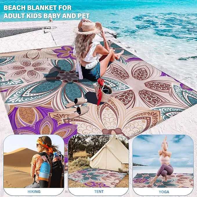 Beach Blanket Oversized Extra Large 78" X 81",Waterproof Sandproof Beach Blanket 1-7 Adults Lightweight Durable for Travel Camping Hiking Picnic
