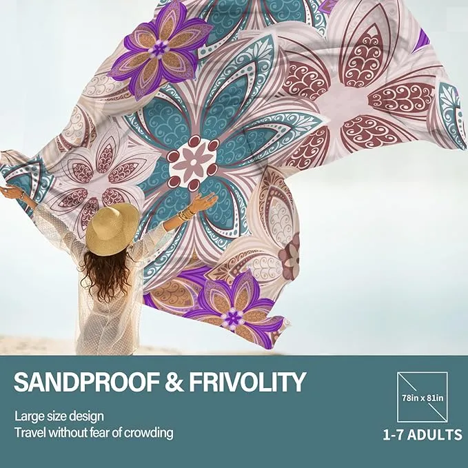 Beach Blanket Oversized Extra Large 78" X 81",Waterproof Sandproof Beach Blanket 1-7 Adults Lightweight Durable for Travel Camping Hiking Picnic