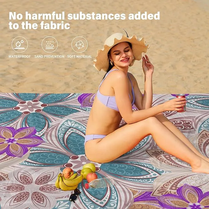 Beach Blanket Oversized Extra Large 78" X 81",Waterproof Sandproof Beach Blanket 1-7 Adults Lightweight Durable for Travel Camping Hiking Picnic