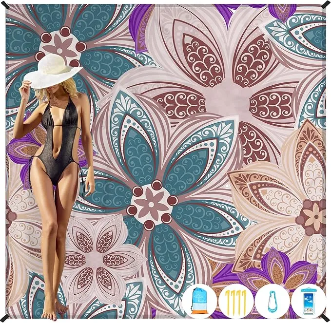 Beach Blanket Oversized Extra Large 78" X 81",Waterproof Sandproof Beach Blanket 1-7 Adults Lightweight Durable for Travel Camping Hiking Picnic
