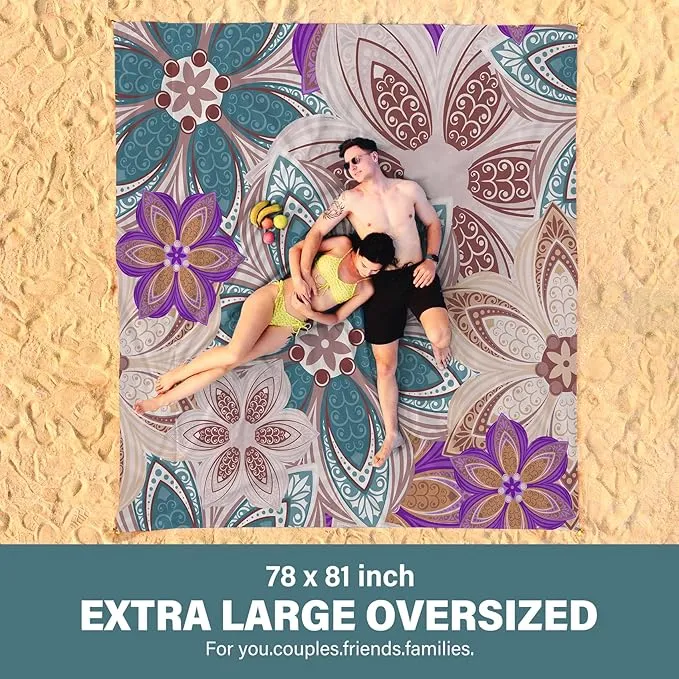 Beach Blanket Oversized Extra Large 78" X 81",Waterproof Sandproof Beach Blanket 1-7 Adults Lightweight Durable for Travel Camping Hiking Picnic