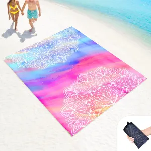 Beach Blanket Sand Proof Waterproof Oversized 100" x 80" Sand Free Mat with Corner Pockets and Mesh Bag for Outdoor, Picnic, Travel, Beach Accessories Portable, Blue Mix Pink Mandala