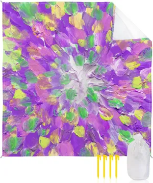 Beach Blanket Sandproof, Abstract Art Oil Painting Watercolor Purple Ombre Waterproof Beach Mat Lightweight Quick Drying Picnic Blanket Beach Essentials for Travel Camping Hiking 83x79in