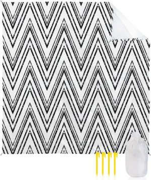 Beach Blanket Sandproof, Abstract Geometric Ripples Pattern Seamless Pattern Waterproof Beach Mat Lightweight Quick Drying Picnic Blanket Beach Essentials for Travel Camping Hiking 95x80in
