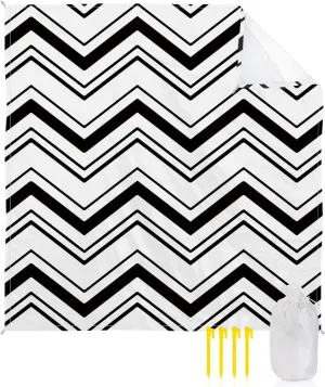 Beach Blanket Sandproof, Abstract Geometric Ripples Pattern White Waterproof Beach Mat Lightweight Quick Drying Picnic Blanket Beach Essentials for Travel Camping Hiking 118x108in