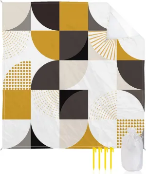 Beach Blanket Sandproof, Abstract Patchwork Yellow Gray Waterproof Beach Mat Lightweight Quick Drying Picnic Blanket Beach Essentials for Travel Camping Hiking 95x80in