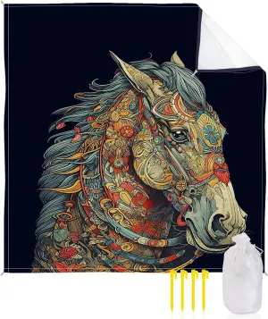 Beach Blanket Sandproof, Animal Horsehead Abstract Geometric Pattern Waterproof Beach Mat Lightweight Quick Drying Picnic Blanket Beach Essentials for Travel Camping Hiking 95x80in