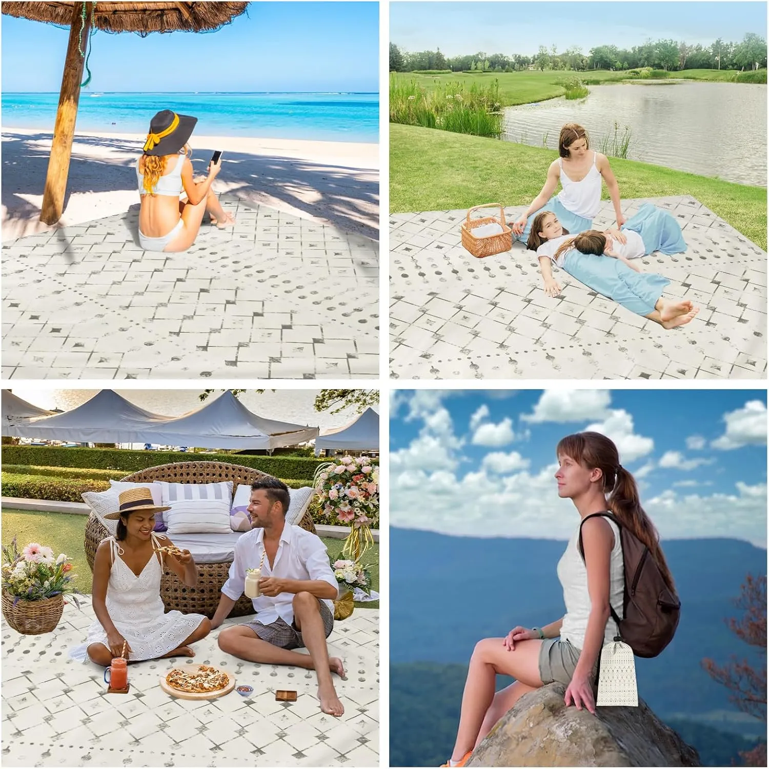 Beach Blanket Sandproof, Beach Mat Sand Free Waterproof, Large Picnic Blanket for 2-4 Adult, Lightweight Quick Drying & Durable Polyester Outdoor Blanket, Beach Essentials Must Have Accesorries