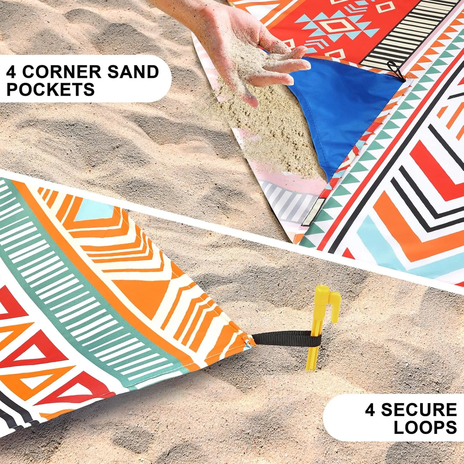 Beach Blanket, Sandproof Beach Mat, Waterproof Quick Drying Lightweight Outdoor Aztec Picnic Mat 79" X 83"/120"x108" for 2-8 Adults for Travel, Camping, Hiking