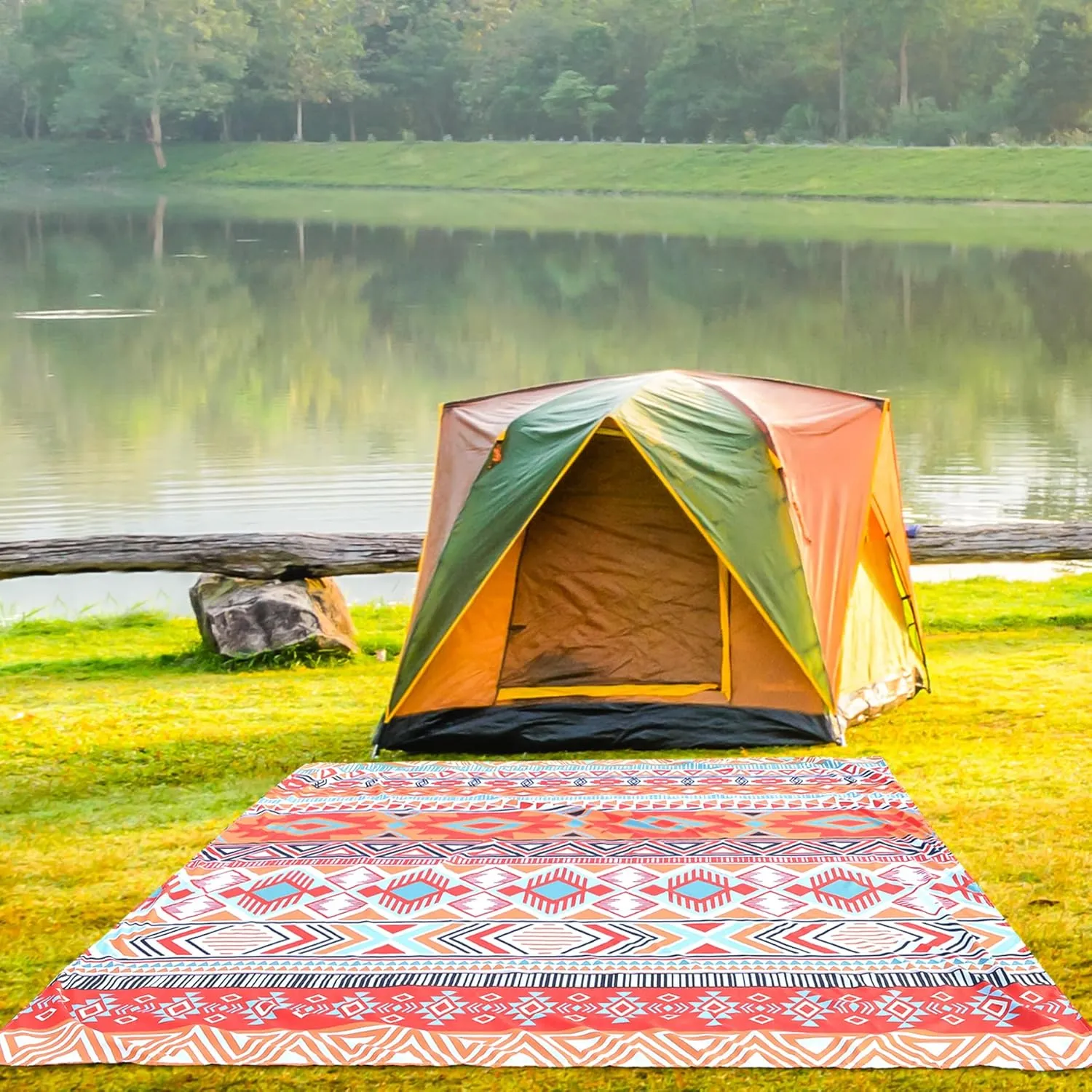 Beach Blanket, Sandproof Beach Mat, Waterproof Quick Drying Lightweight Outdoor Aztec Picnic Mat 79" X 83"/120"x108" for 2-8 Adults for Travel, Camping, Hiking