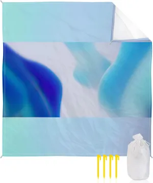 Beach Blanket Sandproof, Blue Teal Gradient Lines Pattern Waterproof Beach Mat Lightweight Quick Drying Picnic Blanket Beach Essentials for Travel Camping Hiking 95x80in
