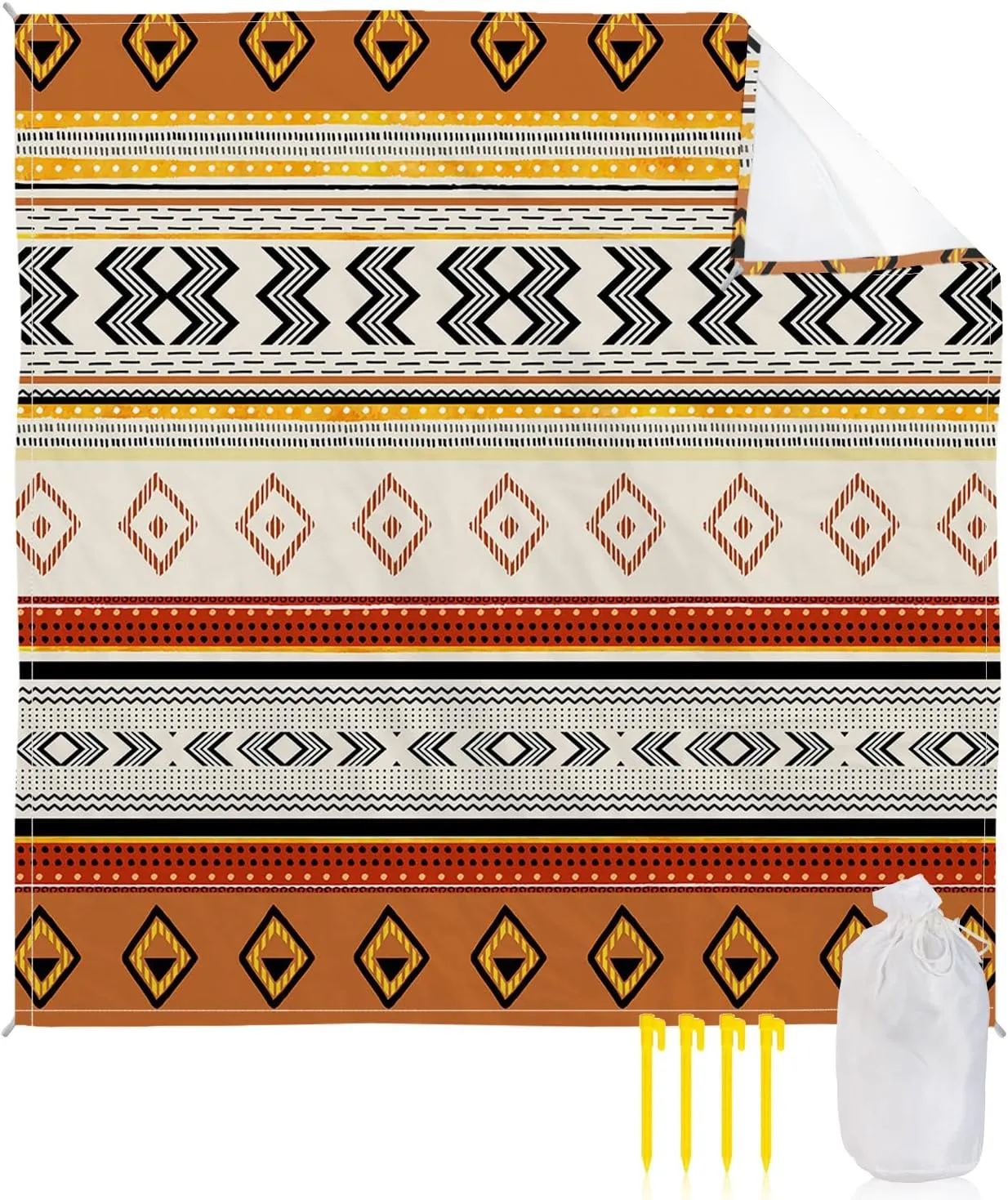 Beach Blanket Sandproof, Bohemia Abstract Stripe Waterproof Beach Mat Lightweight Quick Drying Picnic Blanket Beach Essentials for Travel Camping Hiking 118x108in