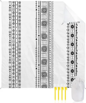 Beach Blanket Sandproof, Bohemian Abstract Black White Lines Boho Waterproof Beach Mat Lightweight Quick Drying Picnic Blanket Beach Essentials for Travel Camping Hiking 95x80in