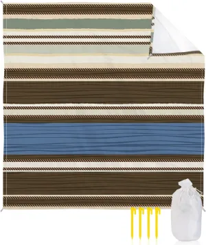 Beach Blanket Sandproof, Boho Style Navy Blue Horizontal Stripe Waterproof Beach Mat Lightweight Quick Drying Picnic Blanket Beach Essentials for Travel Camping Hiking 83x79in