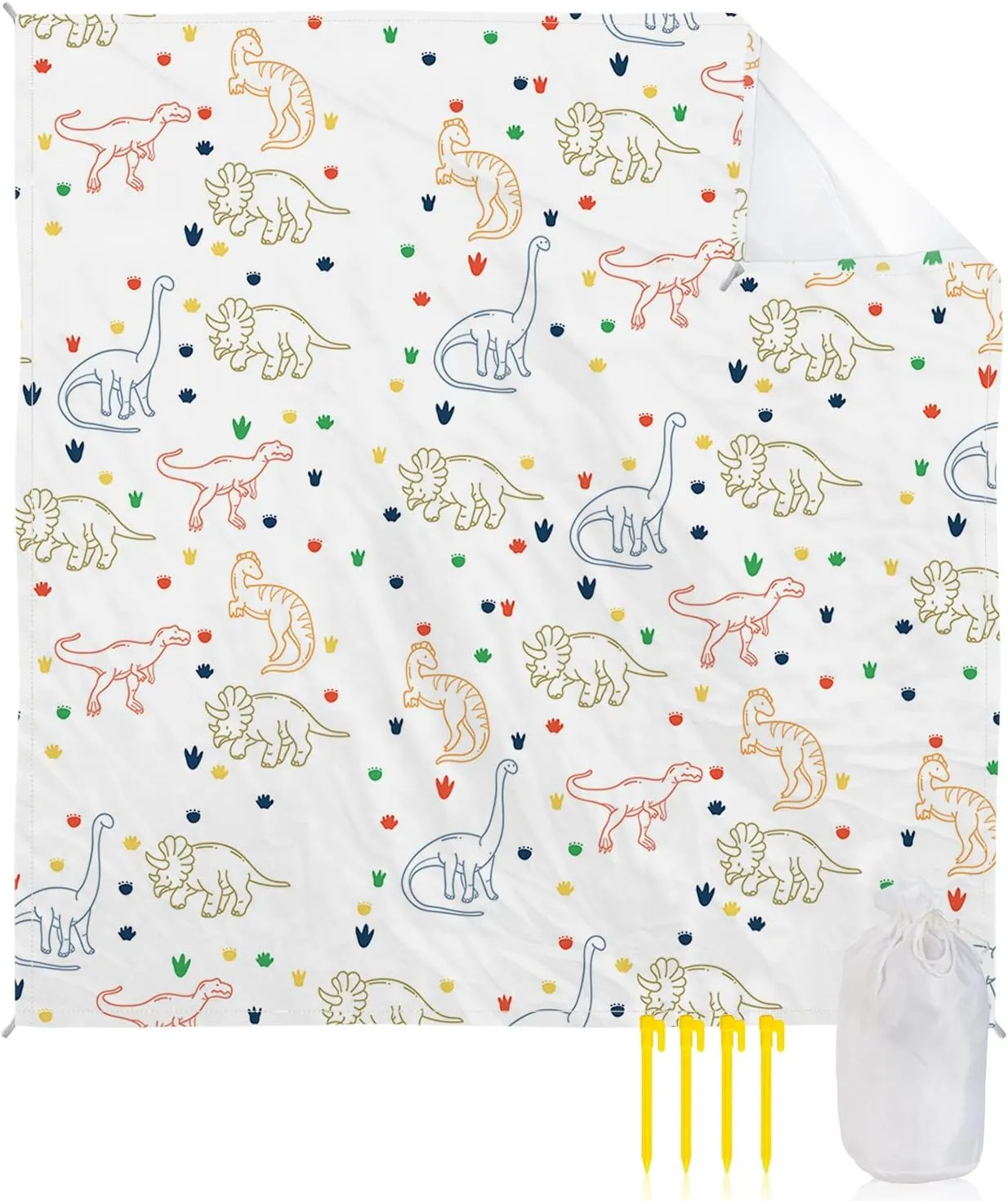 Beach Blanket Sandproof, Cartoon Dinosaur Dinosaur Footprint Pattern Waterproof Beach Mat Lightweight Quick Drying Picnic Blanket Beach Essentials for Travel Camping Hiking 118x108in