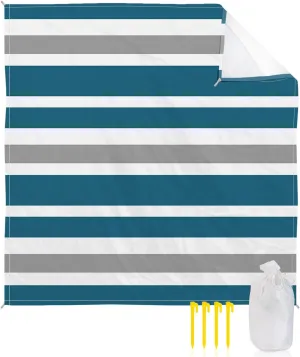 Beach Blanket Sandproof, Dark Blue Gray White Waterproof Beach Mat Lightweight Quick Drying Picnic Blanket Beach Essentials for Travel Camping Hiking 83x79in