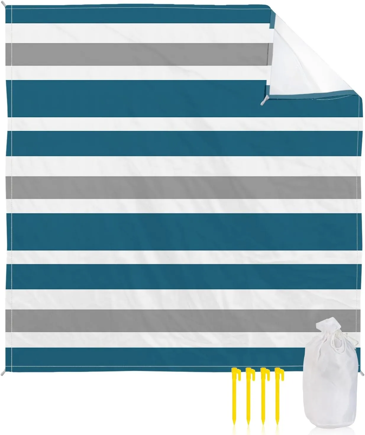 Beach Blanket Sandproof, Dark Blue Gray White Waterproof Beach Mat Lightweight Quick Drying Picnic Blanket Beach Essentials for Travel Camping Hiking 83x79in