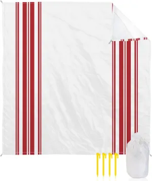 Beach Blanket Sandproof, Farmhouse Red Stripes Decoration Waterproof Beach Mat Lightweight Quick Drying Picnic Blanket Beach Essentials for Travel Camping Hiking 83x79in