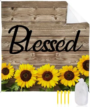 Beach Blanket Sandproof, Farmhouse Sunflower Positive Blessed Waterproof Beach Mat Lightweight Quick Drying Picnic Blanket Beach Essentials for Travel Camping Hiking 95x80in