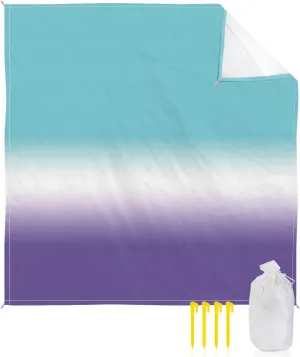 Beach Blanket Sandproof, Gradient Blue Teal to Purple Waterproof Beach Mat Lightweight Quick Drying Picnic Blanket Beach Essentials for Travel Camping Hiking 118x108in
