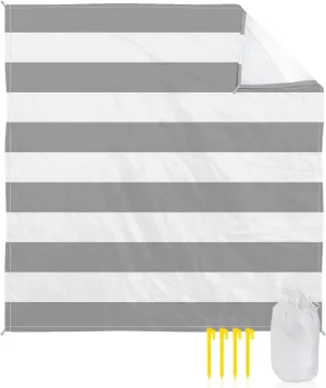 Beach Blanket Sandproof, Gray and White Stripe Waterproof Beach Mat Lightweight Quick Drying Picnic Blanket Beach Essentials for Travel Camping Hiking 118x108in