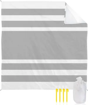 Beach Blanket Sandproof, Grey White Geometric Stripes Waterproof Beach Mat Lightweight Quick Drying Picnic Blanket Beach Essentials for Travel Camping Hiking 108x84in