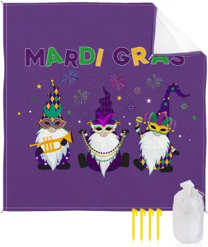 Beach Blanket Sandproof, Happy Carnival Gnomes Dark Purple Pattern Waterproof Beach Mat Lightweight Quick Drying Picnic Blanket Beach Essentials for Travel Camping Hiking 95x80in