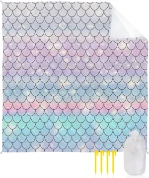 Beach Blanket Sandproof, Mermaid Scales Waterproof Beach Mat Lightweight Quick Drying Picnic Blanket Beach Essentials for Travel Camping Hiking 95x80in