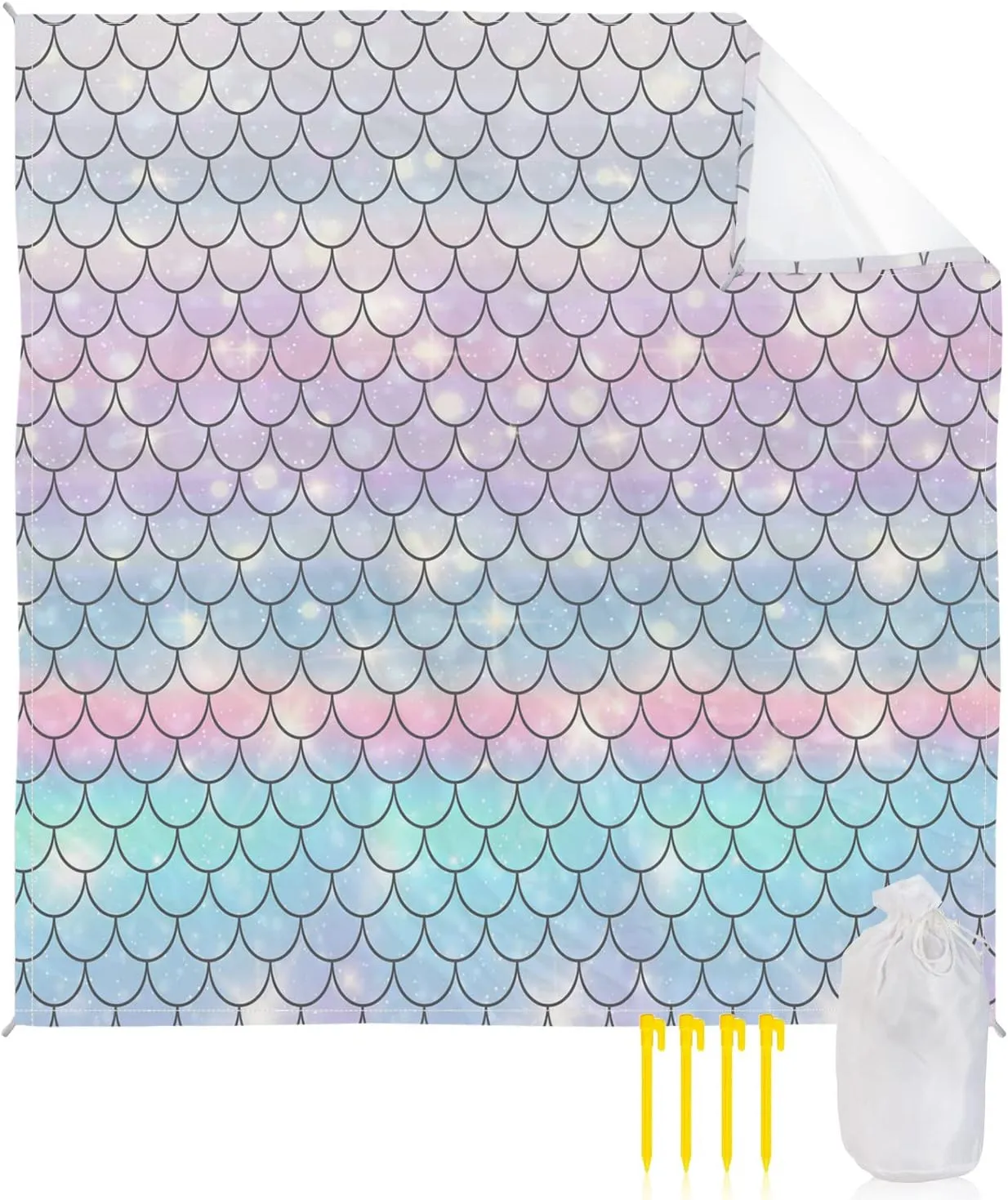 Beach Blanket Sandproof, Mermaid Scales Waterproof Beach Mat Lightweight Quick Drying Picnic Blanket Beach Essentials for Travel Camping Hiking 95x80in