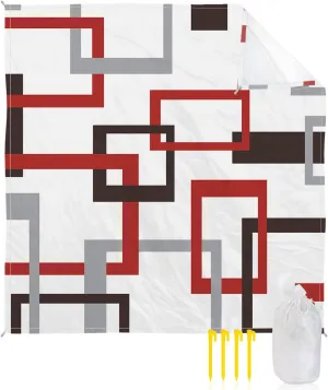 Beach Blanket Sandproof, Mid Century Absrtact Red Grey and Brown Waterproof Beach Mat Lightweight Quick Drying Picnic Blanket Beach Essentials for Travel Camping Hiking 83x79in