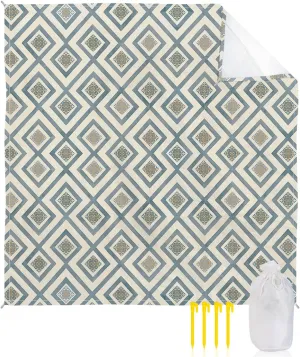 Beach Blanket Sandproof, Mid Century Abstract Diamond Plaid Waterproof Beach Mat Lightweight Quick Drying Picnic Blanket Beach Essentials for Travel Camping Hiking 108x84in