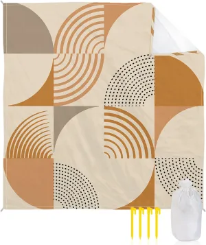 Beach Blanket Sandproof, Mid Century Brown Orange Lines Abstract Waterproof Beach Mat Lightweight Quick Drying Picnic Blanket Beach Essentials for Travel Camping Hiking 83x79in