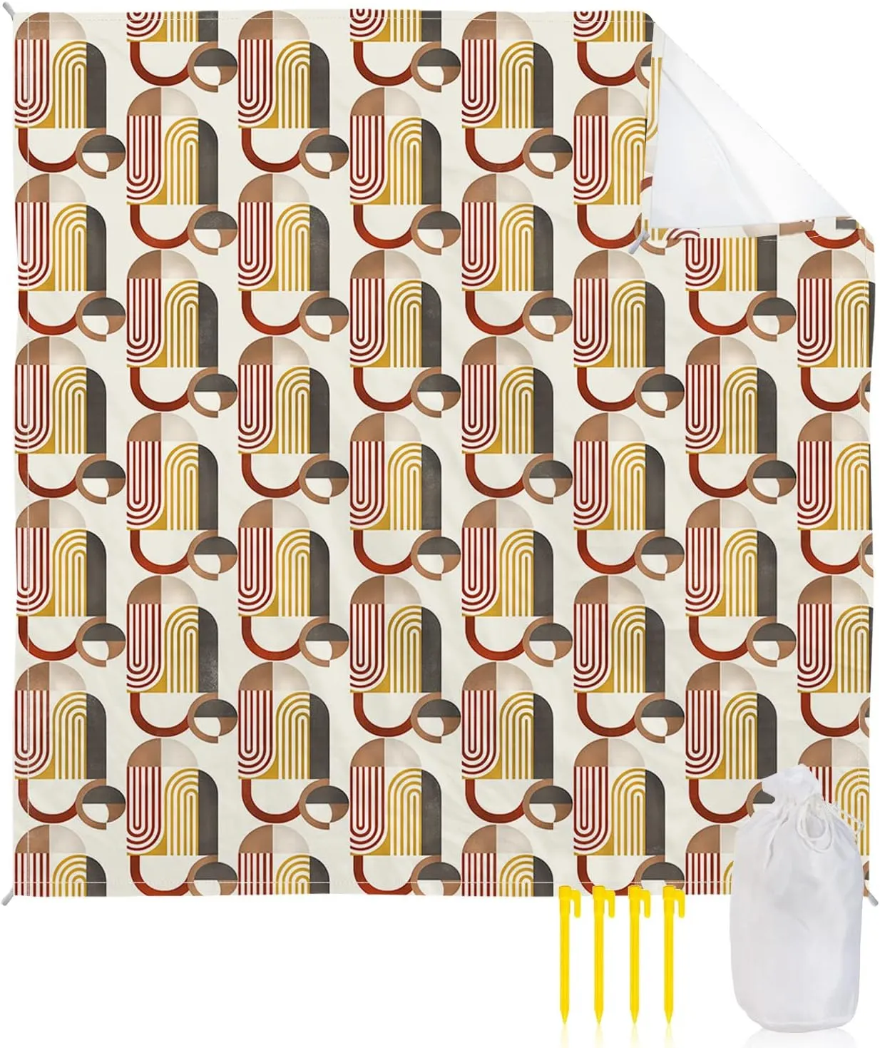 Beach Blanket Sandproof, Mid-Century Modern Abtract Print Beige Waterproof Beach Mat Lightweight Quick Drying Picnic Blanket Beach Essentials for Travel Camping Hiking 108x84in