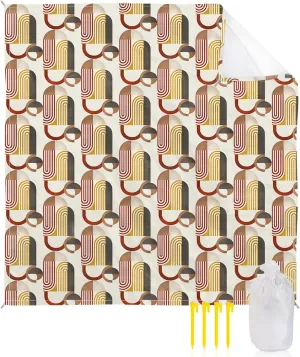 Beach Blanket Sandproof, Mid-Century Modern Abtract Print Beige Waterproof Beach Mat Lightweight Quick Drying Picnic Blanket Beach Essentials for Travel Camping Hiking 108x84in