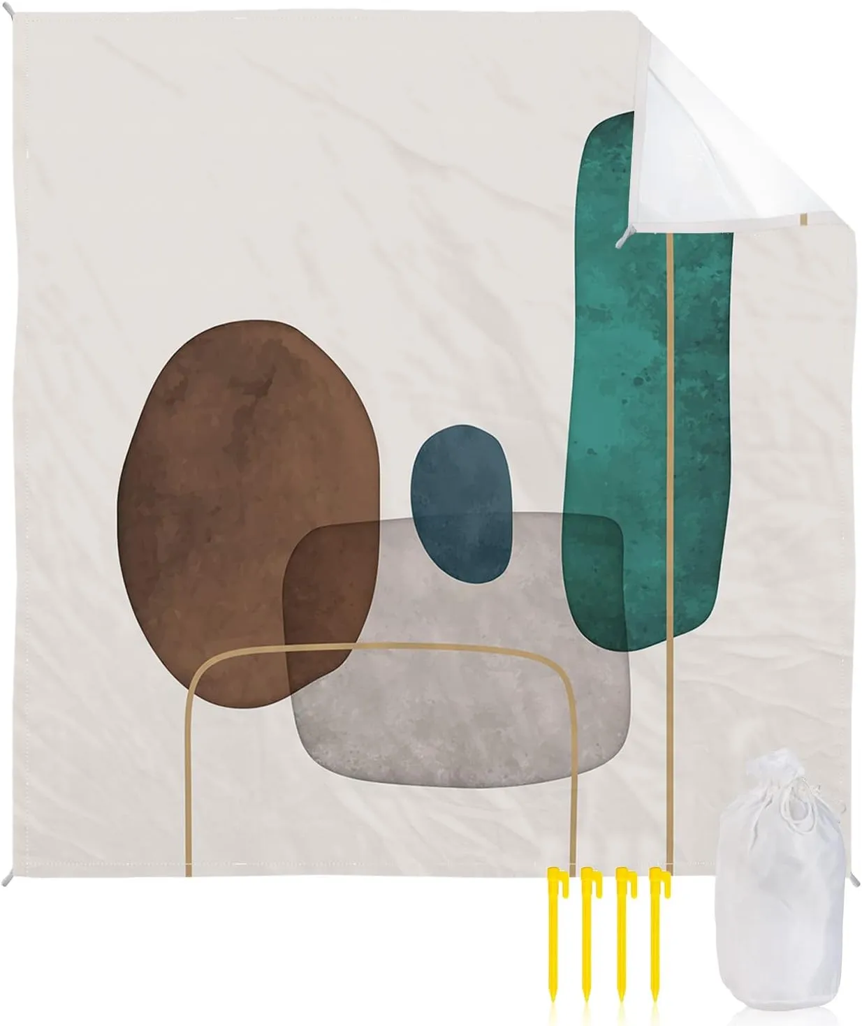 Beach Blanket Sandproof Mid Century Modern Colorful Graphic Watercolor Artwork Waterproof Beach Mat Quick Drying Picnic Blanket Beach Essentials for Travel Camping Hiking 108x84in