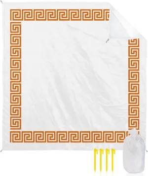 Beach Blanket Sandproof, Orange Greece Key Pattern Waterproof Beach Mat Lightweight Quick Drying Picnic Blanket Beach Essentials for Travel Camping Hiking 83x79in