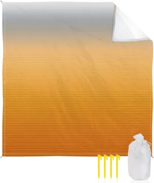 Beach Blanket Sandproof, Orange Grey Gradient Stripes Texture Waterproof Beach Mat Lightweight Quick Drying Picnic Blanket Beach Essentials for Travel Camping Hiking 95x80in