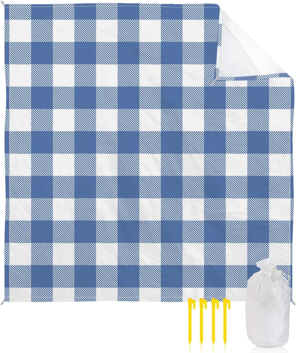 Beach Blanket Sandproof, Pastoral Style Blue Lattice Waterproof Beach Mat Lightweight Quick Drying Picnic Blanket Beach Essentials for Travel Camping Hiking 108x84in